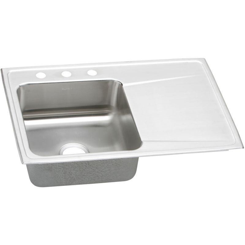 33" x 22" x 7-5/8" 18 Gauge Stainless Steel Single Bowl Drop-in Sink with Left Drainboard and 3 Faucet Holes in Lustrous Satin