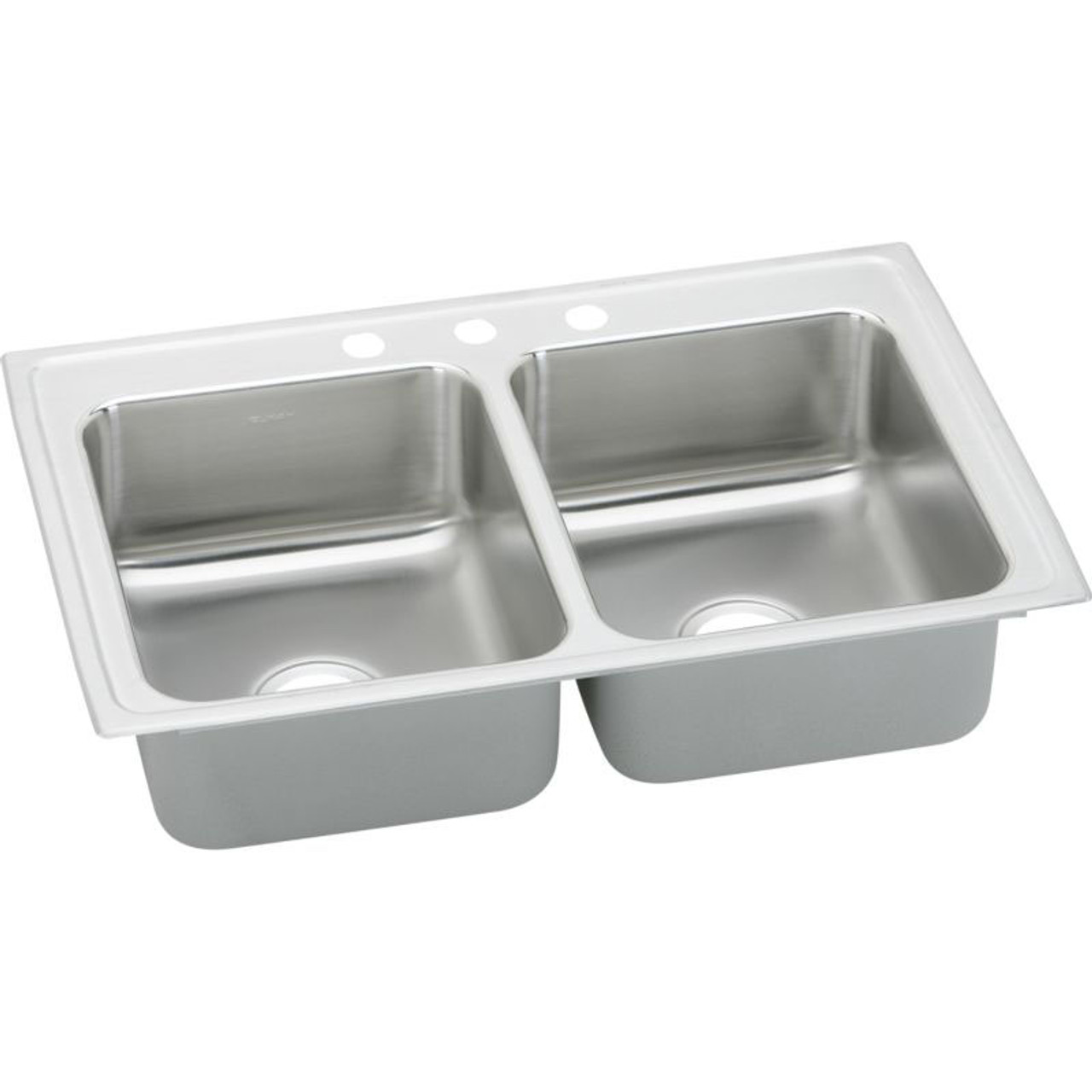 29" x 18" x 7-5/8" 18 Gauge Stainless Steel Equal Double Bowl Drop-in Kitchen Sink with 3 Faucet Holes in Lustrous Satin