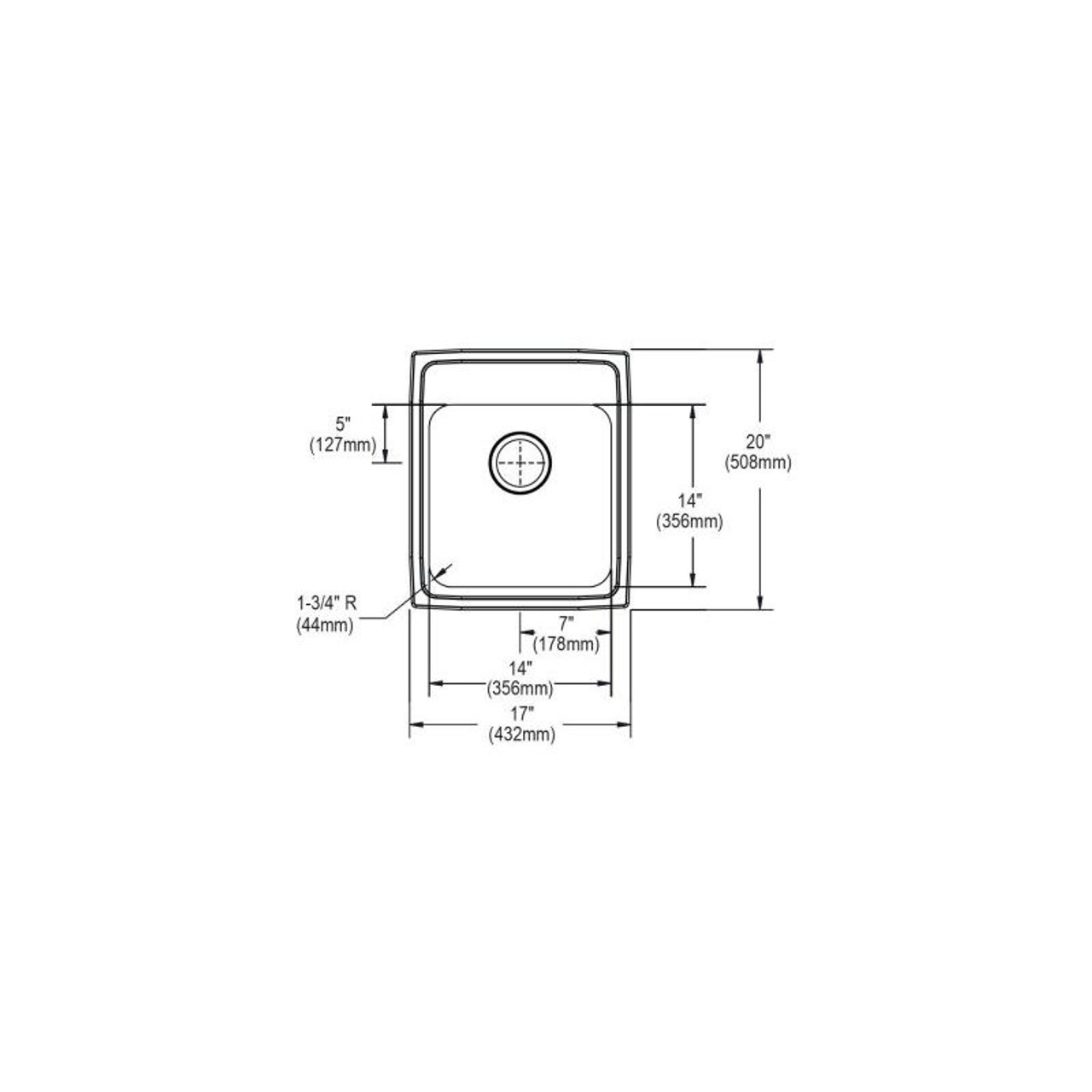17" x 20" x 5-1/2" 18 Gauge Stainless Steel Single Bowl Drop-in ADA Sink with 3 Faucet Holes in Lustrous Satin