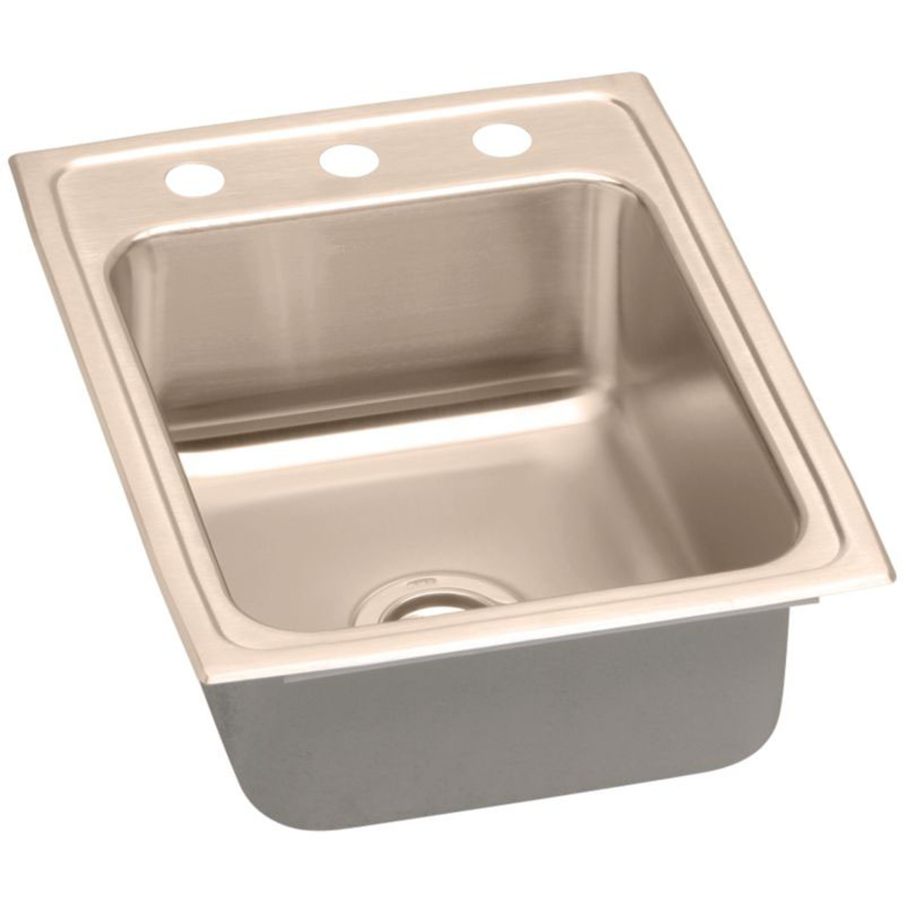 17" x 22" x 5" 18 Gauge CuVerro Antimicrobial Copper Single Bowl Drop-in ADA Sink with 3 Faucet Holes in Lustrous Satin