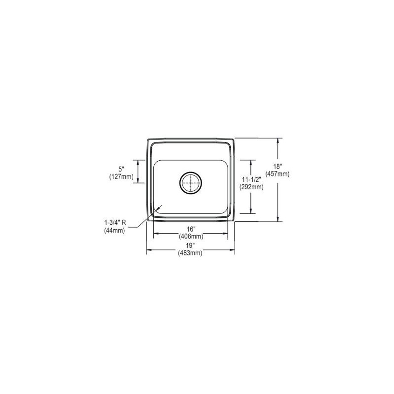 19" x 18" x 6-1/2" 18 Gauge Stainless Steel Single Bowl Drop-in ADA Sink with 1 Faucet Hole in Lustrous Satin
