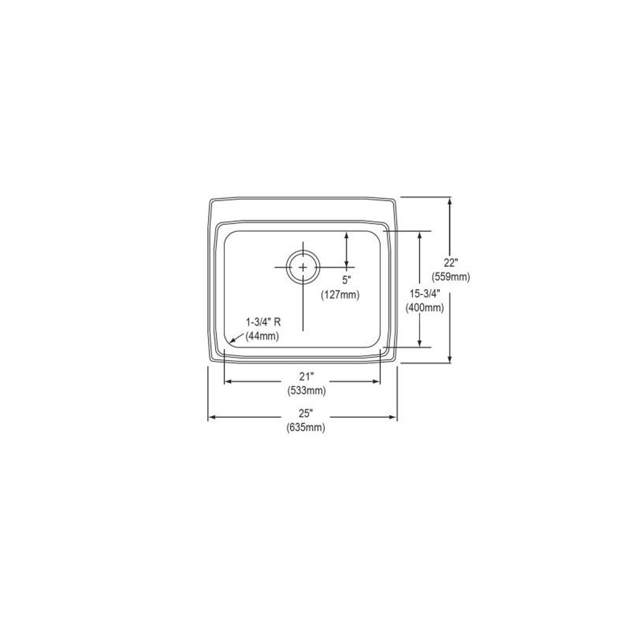 25" x 22" x 5" 18 Gauge Stainless Steel Single Bowl Drop-in ADA Kitchen Sink with 4 Faucet Holes in Lustrous Satin