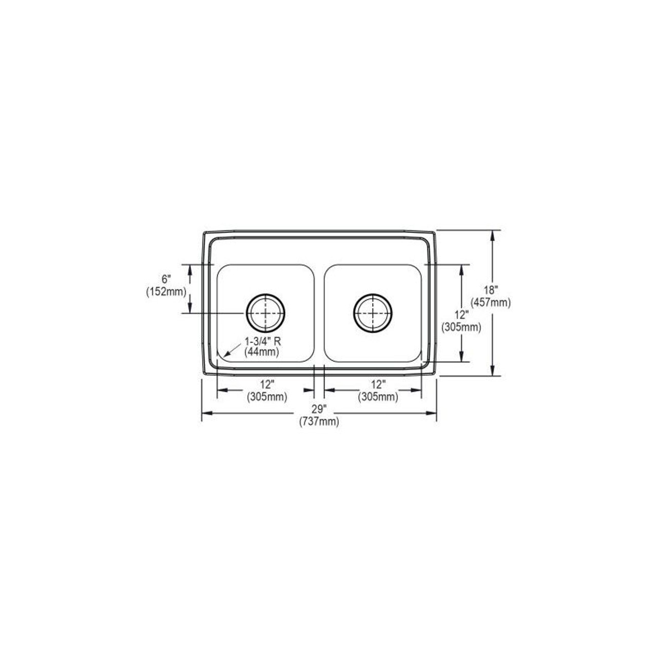 29" x 18" x 5-1/2" 18 Gauge Stainless Steel Equal Double Bowl Drop-in ADA Kitchen Sink with 4 Faucet Holes in Lustrous Satin