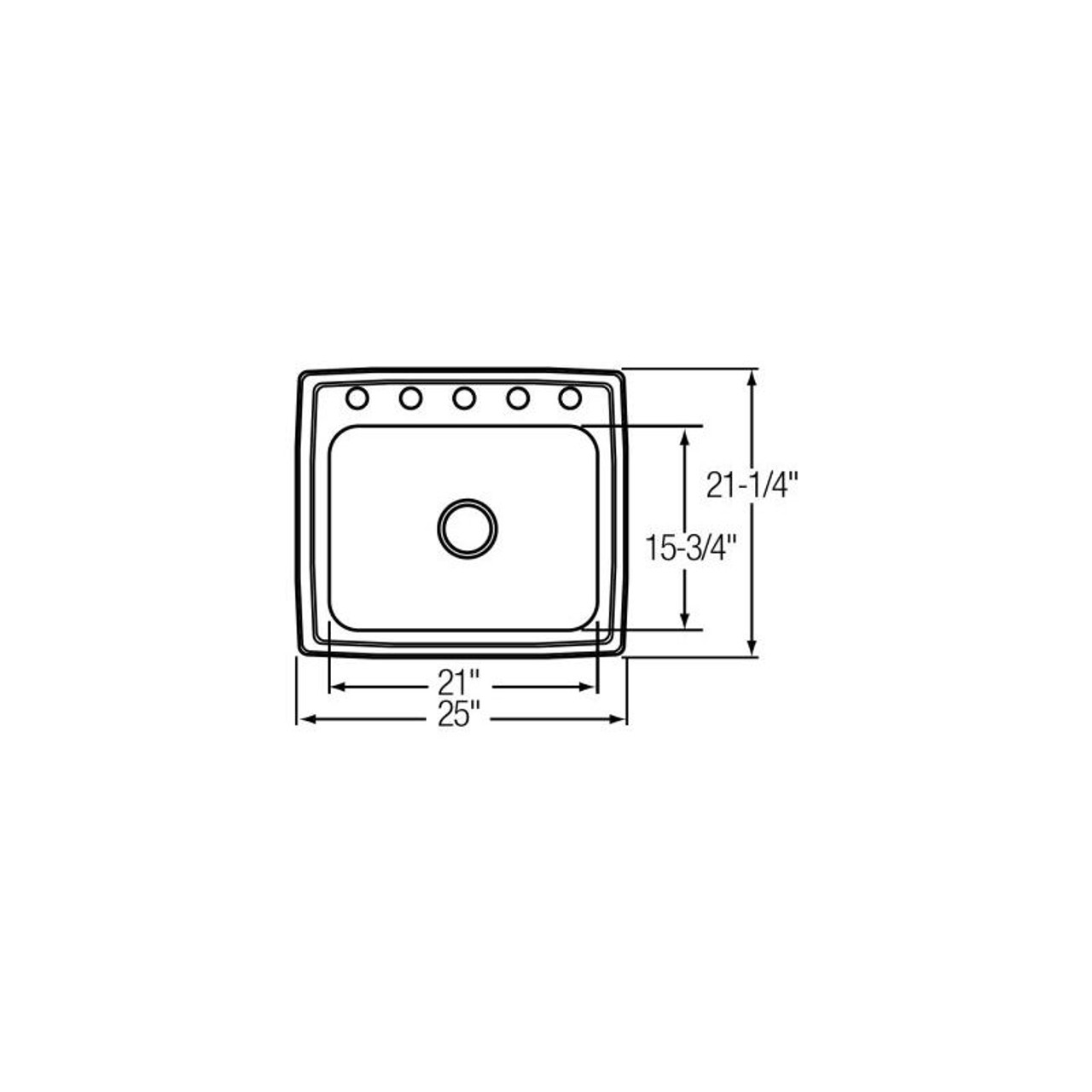 25" x 21-1/4" x 7-1/2" 20 Gauge Stainless Steel Single Bowl Drop-in Kitchen Sink with 4 Faucet Holes in Brushed Satin