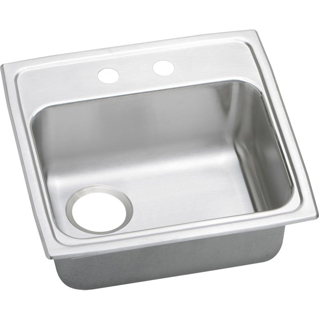 19-1/2" x 19" x 5-1/2" 20 Gauge Stainless Steel Single Bowl Quick-Clip Drop-in ADA Kitchen Sink with Rear Left Drain and 2 Faucet Holes in Brushed Satin