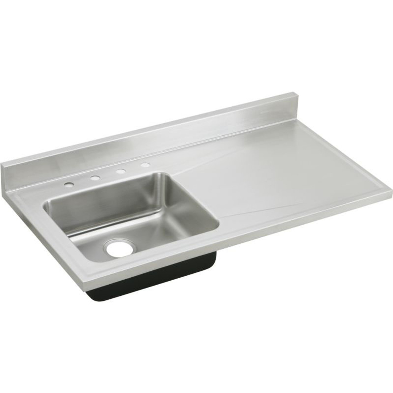 48" x 25" x 7-1/2" 18 Gauge Stainless Steel Left Single Bowl Sink Top with 4 Faucet Holes in Lustrous Satin