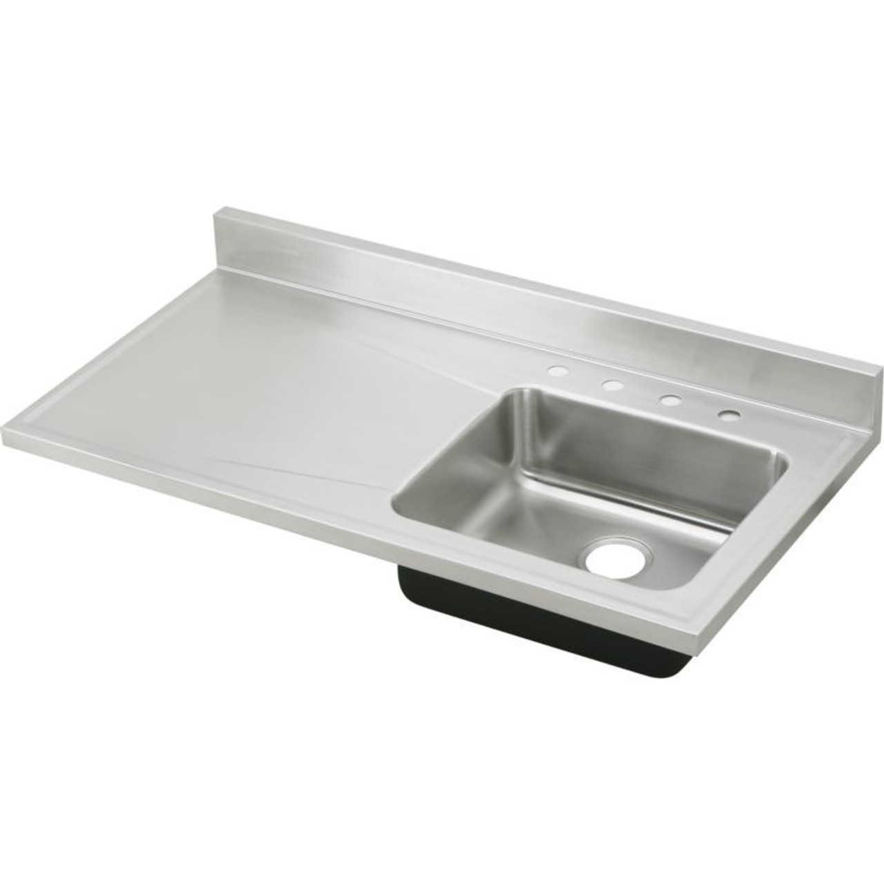 48" x 25" x 7-1/2" 18 Gauge Stainless Steel Right Single Bowl Sink Top with 4 Faucet Holes in Lustrous Satin