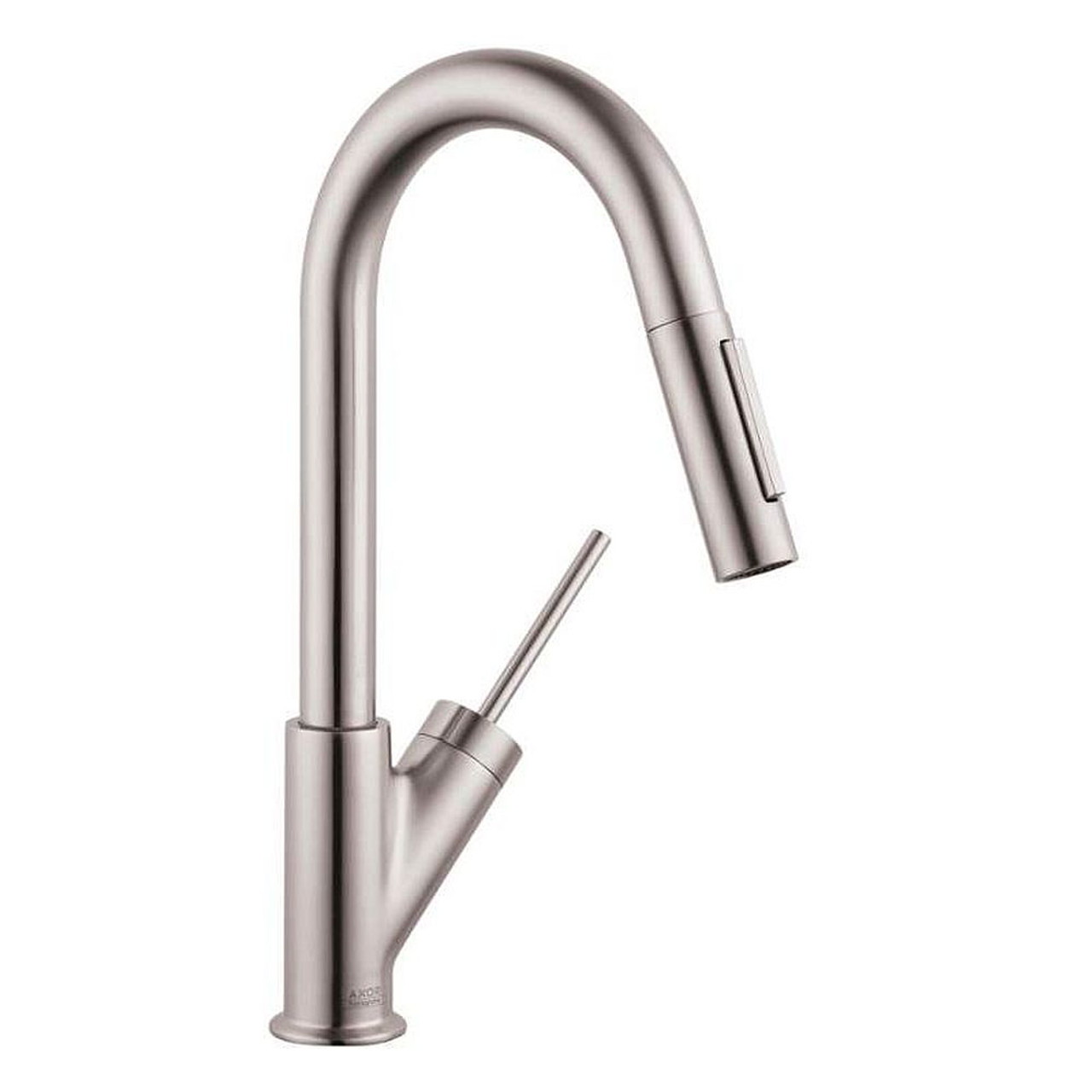 Axor 10824801 Pull-Down Kitchen Faucet with High-Arc Spout, Magnetic Docking and Toggle Spray Diverter in Steel Optic
