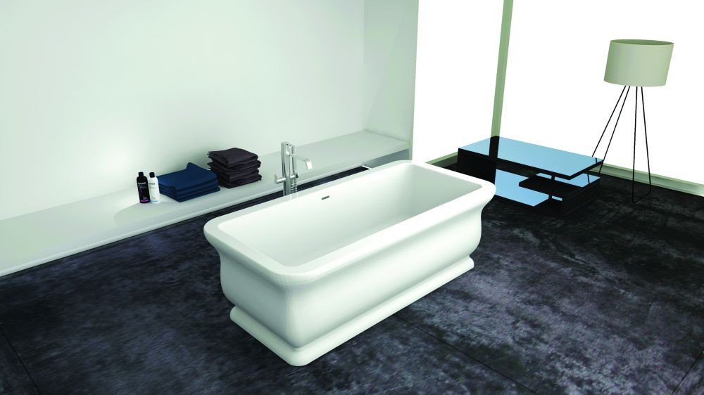 71-in L x 33.5-in W x 25.6-in H Resin Stone Freestanding Bathtub with center drain, in White