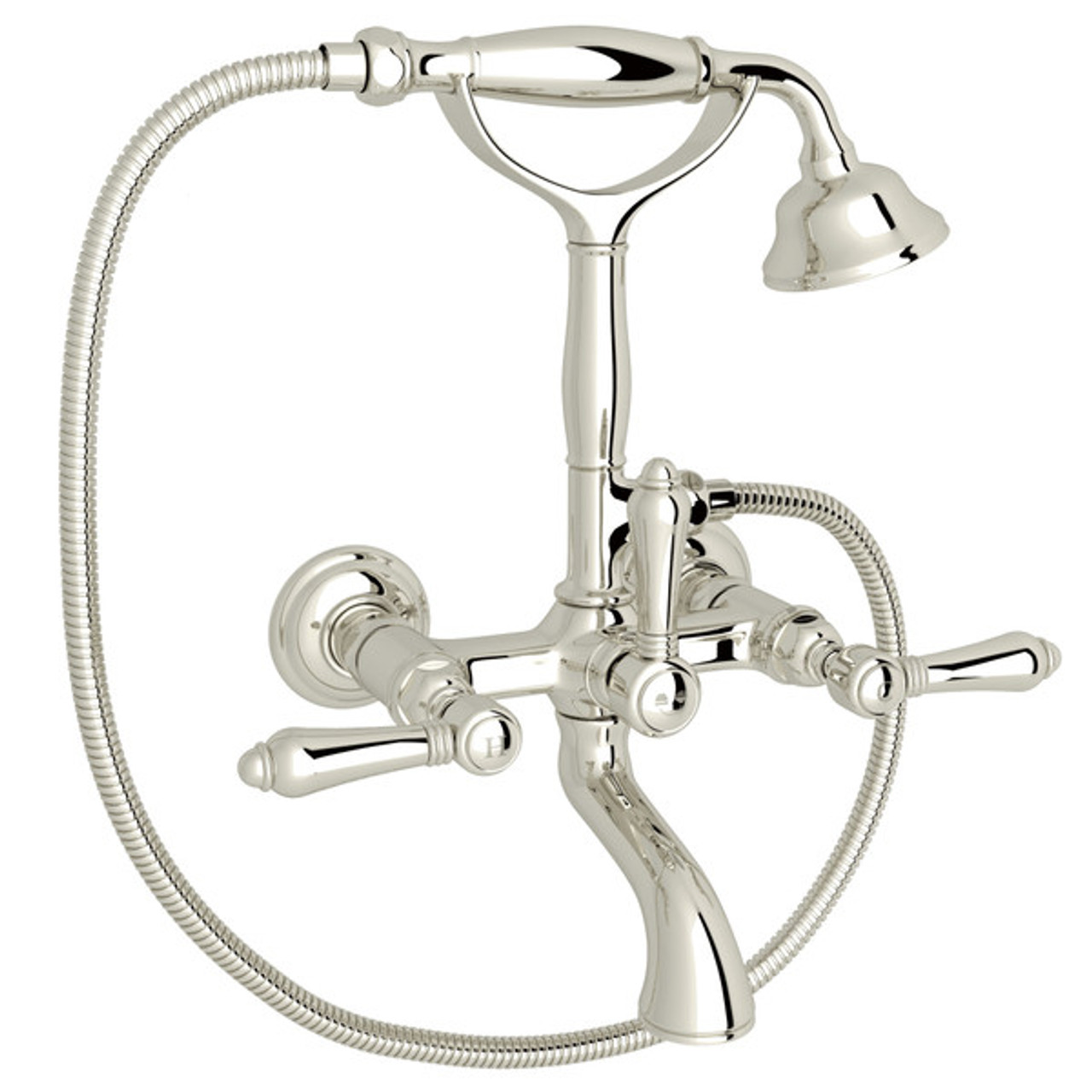 Rohl A1401LMPN Exposed Wall Mount Tub Filler with Handshower and Metal Lever Handle, Polished Nickel