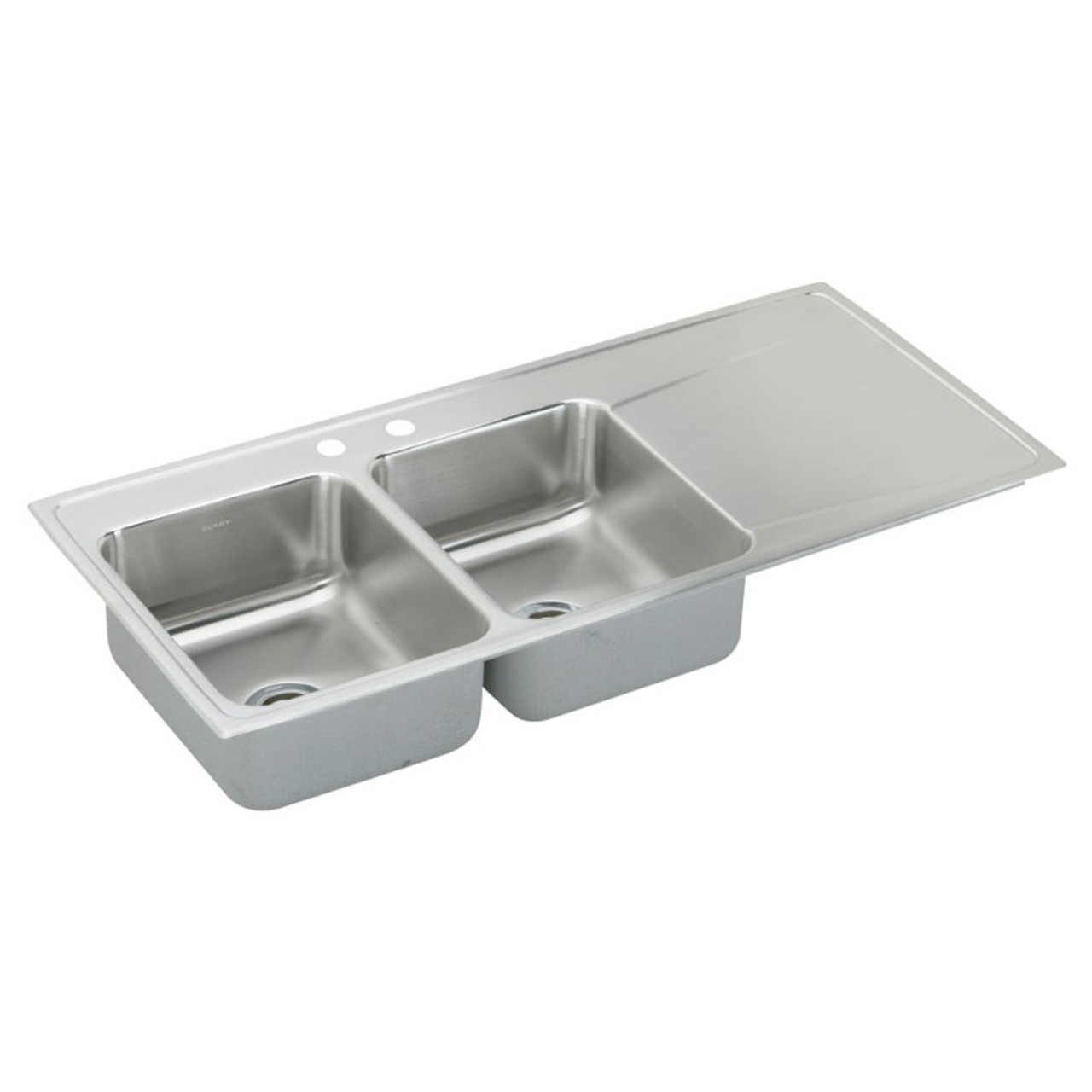 48" x 22" x 7-5/8" 18 Gauge Stainless Steel Equal Double Bowl Drop-in Sink with Left Drainboard and Middle Right 2 Faucet Holes in Lustrous Satin