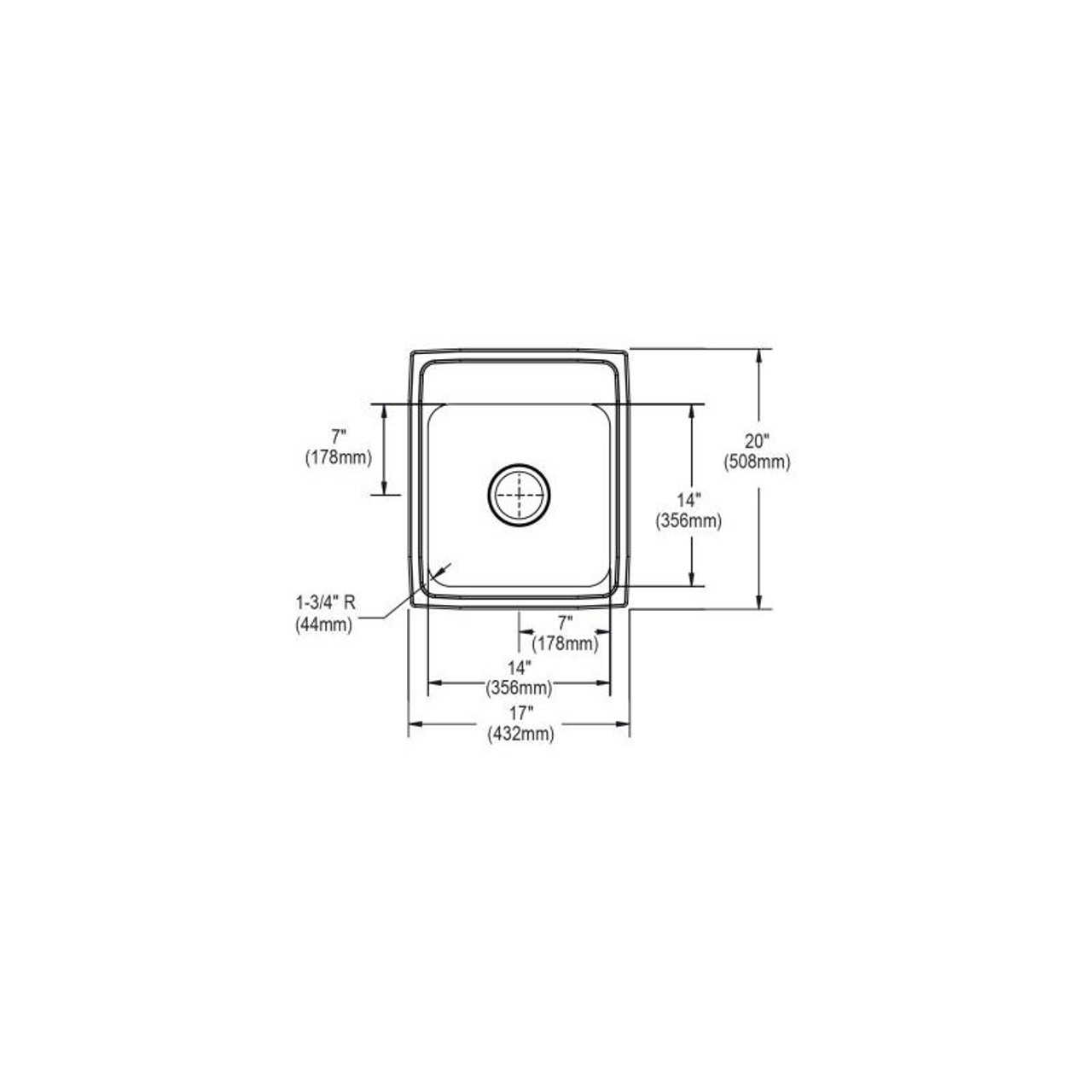 17" x 20" x 7-5/8" 18 Gauge Stainless Steel Single Bowl Drop-in Kitchen Sink with 1 Faucet Hole in Lustrous Satin