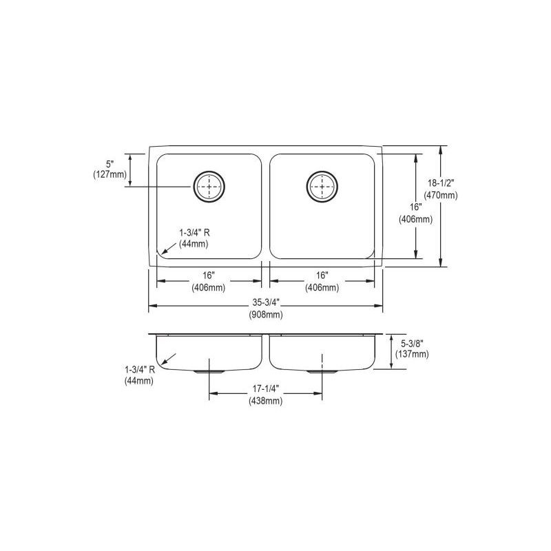 Elkay ELUHAD361855 Stainless Steel Double Bowl Undermount Sink in Lustrous Highlighted Satin