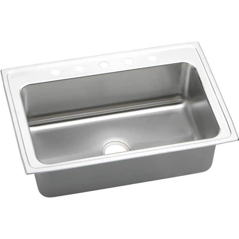 Elkay DLRS3322105 Stainless Steel Single Bowl Top Mount Sink with 5 Faucet Holes in Lustrous Highlighted Satin