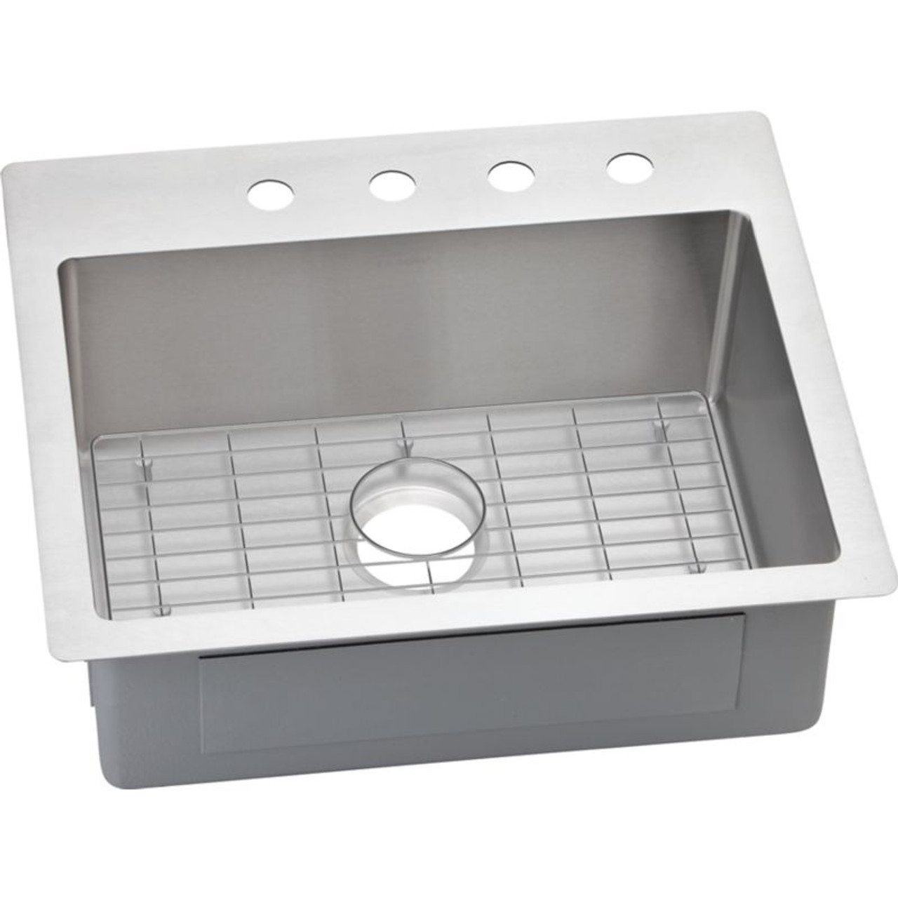 Elkay ECTSR25229BG4 Stainless Steel Single Bowl Dual-Mount Sink Kit with 4 Faucet Holes in Polished Satin