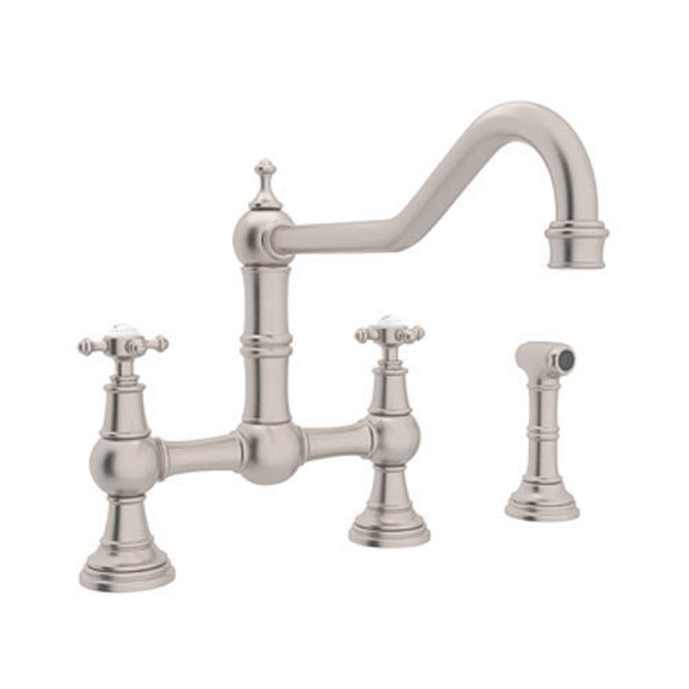 Rohl U.4763X-STN-2 Bridge Kitchen Faucet and Metal Cross Handles in Satin Nickel
