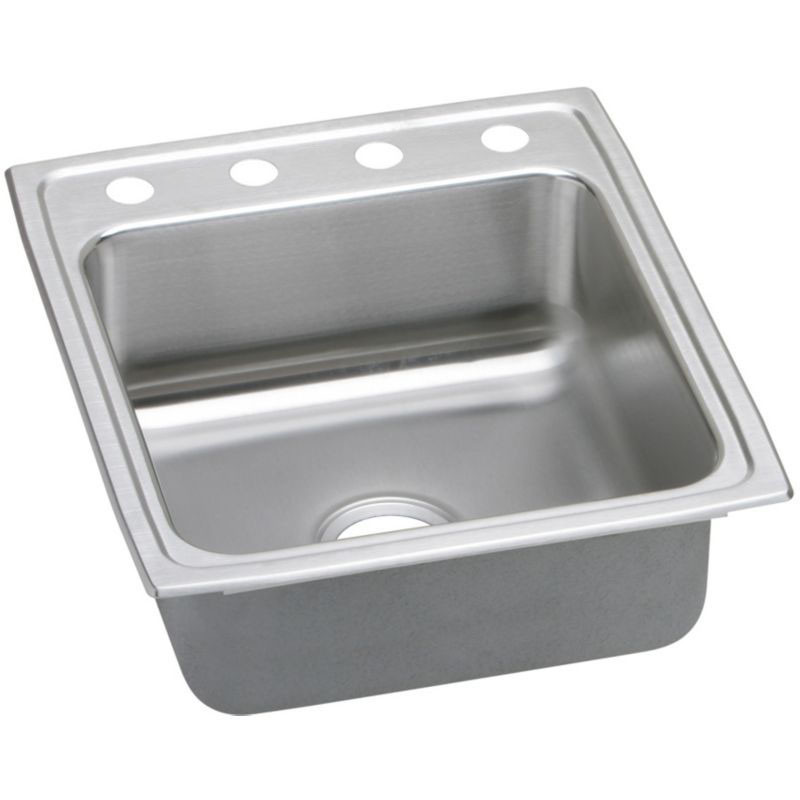 Elkay LRAD202245OS4 Stainless Steel Single Bowl Top Mount Sink with OS4 Faucet Holes in Lustrous Highlighted Satin