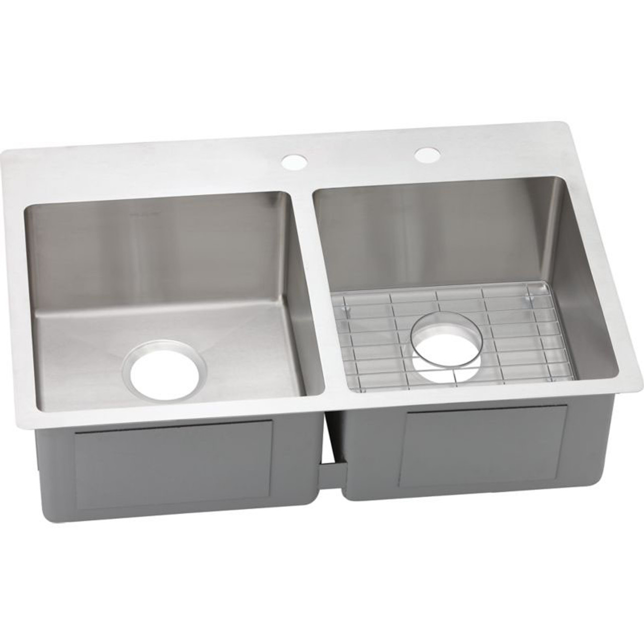 Elkay ECTSR33229BGFR2 Stainless Steel Double Bowl Dual-Mount Sink Kit with 2 Faucet Holes in Polished Satin