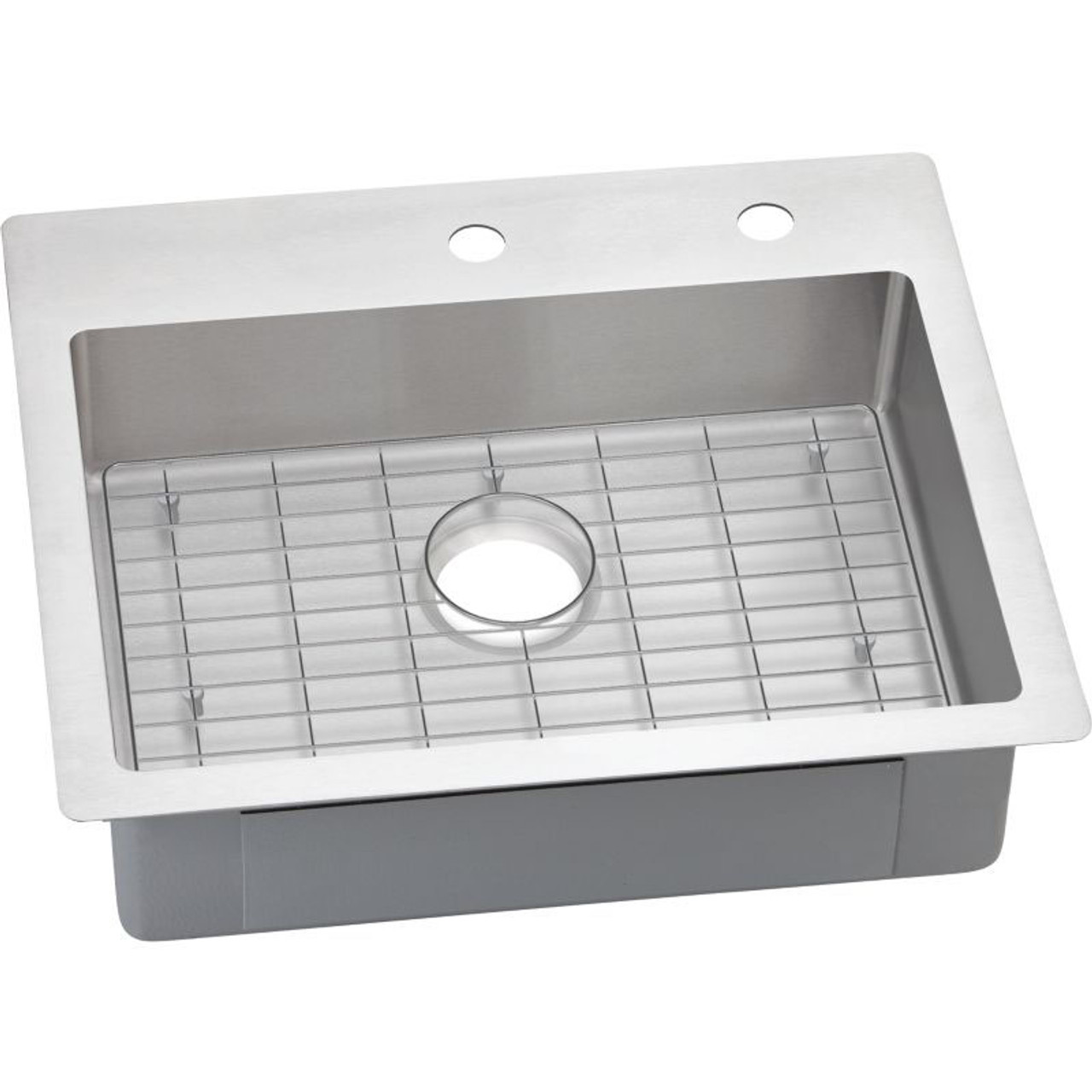 Elkay ECTSRAD25226BGFR2 Stainless Steel Single Bowl Dual-Mount Sink Kit with 2 Faucet Holes in Polished Satin