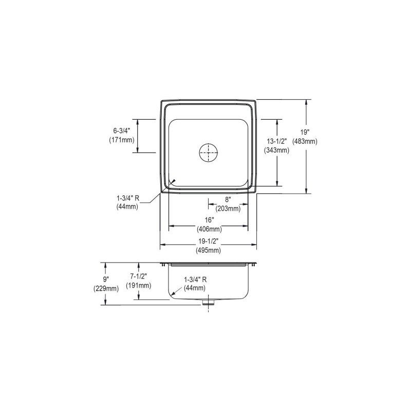 Elkay LR1919PDMR2 Stainless Steel Single Bowl Top Mount Sink Kit with MR2 Faucet Holes and Perfect Drain in Lustrous Highlighted Satin