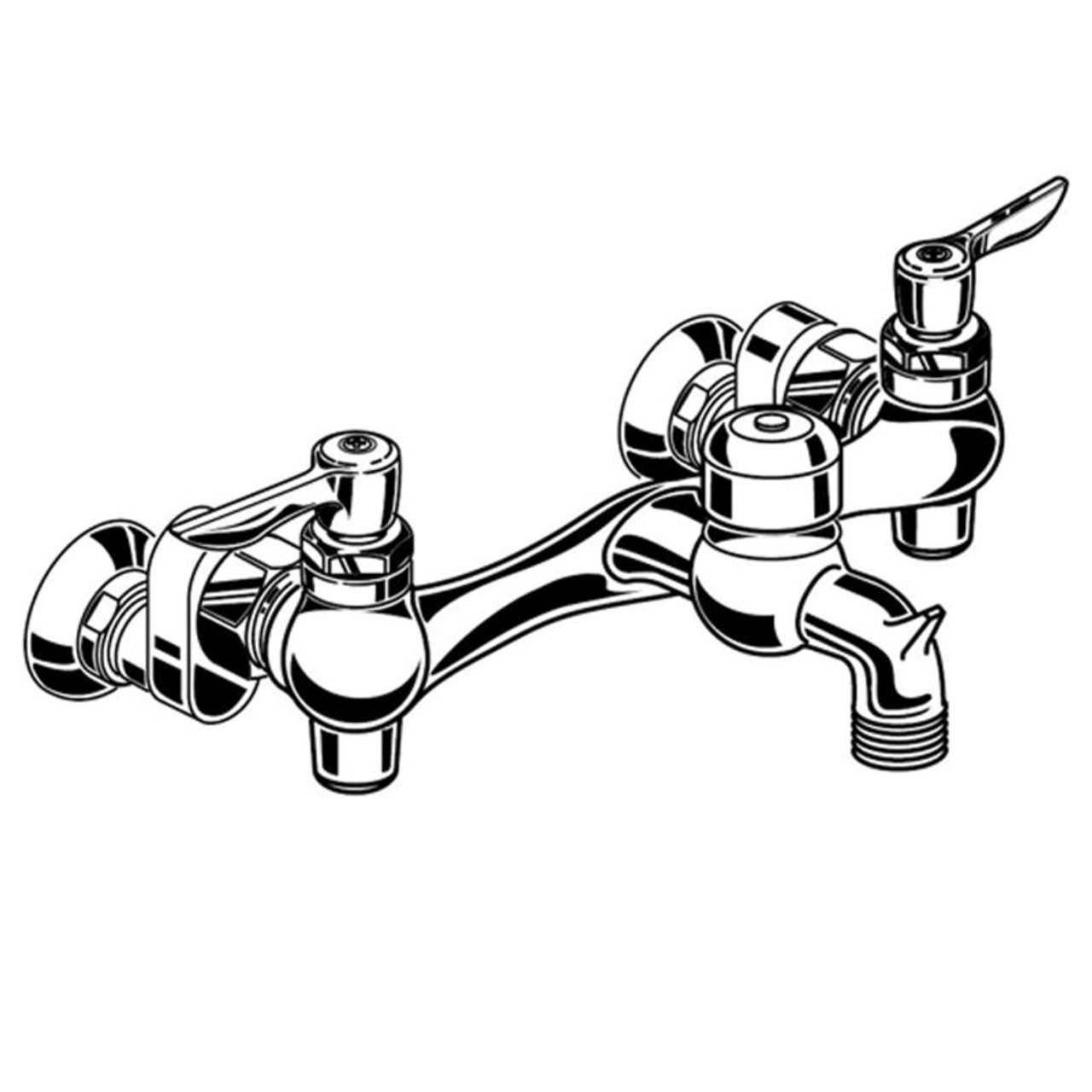 Exposed Yoke Wall Mount Service Sink Faucet with Vandal - Resistant Handles and 3" Spout with Vacuum Breaker and Integral Check Valves in Rough Chrome