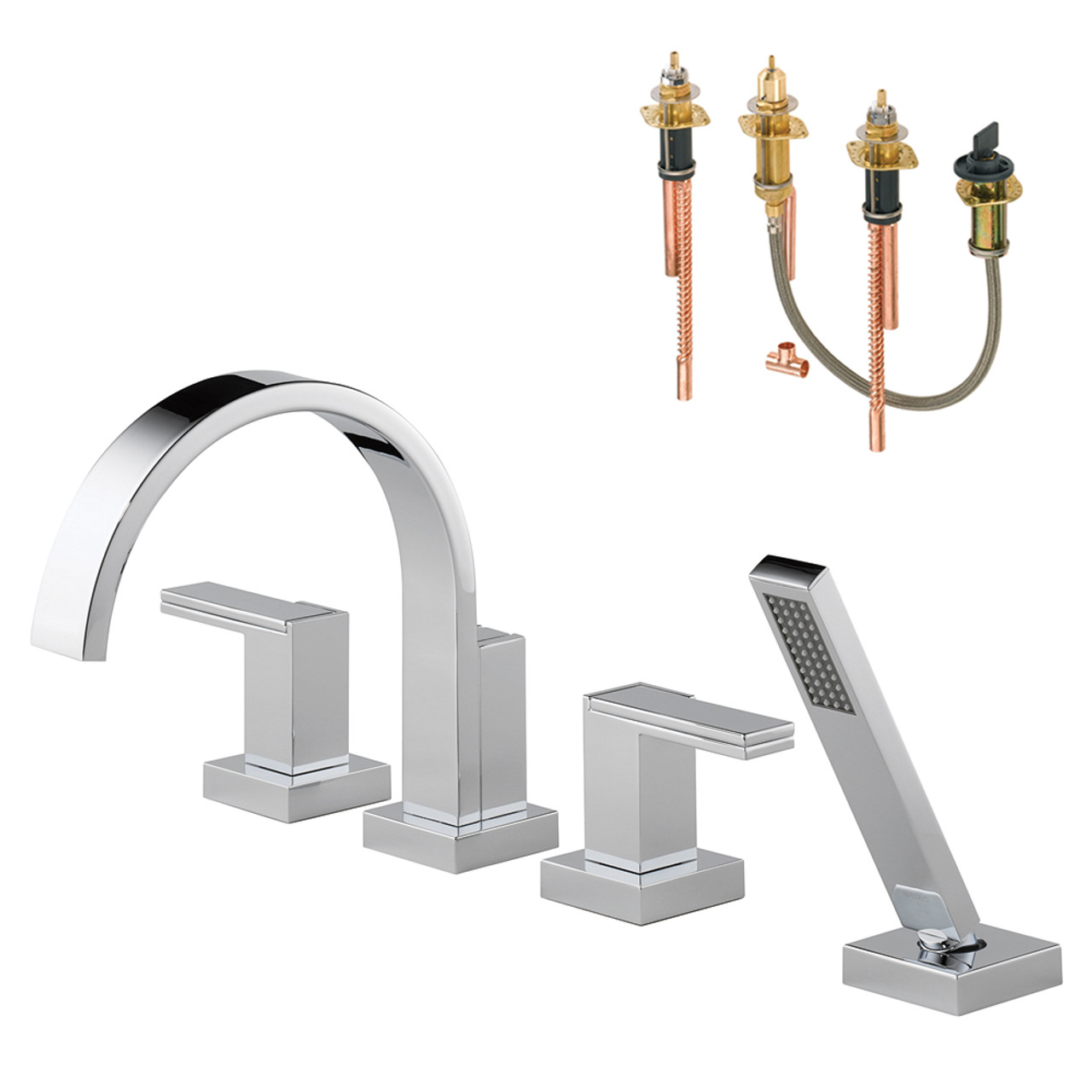 Brizo KT67480-HL680-R-PC Roman Tub Trim Kit With Handles and Hand Shower in Polished Chrome