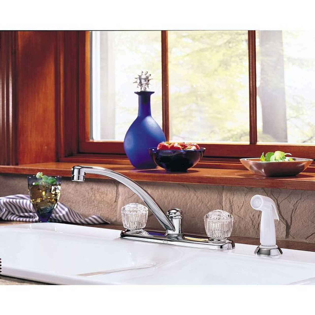 Delta 2402LF Two Handle Kitchen Faucet with Spray in Polished Chrome