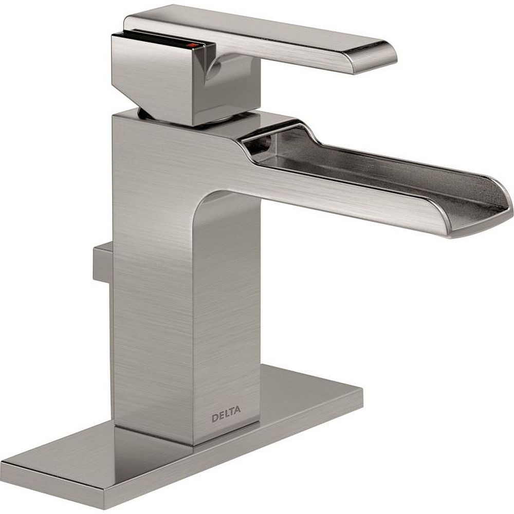 Single Handle Lavatory Faucet with Channel Spout - Metal Pop-Up in Brilliance Stainless