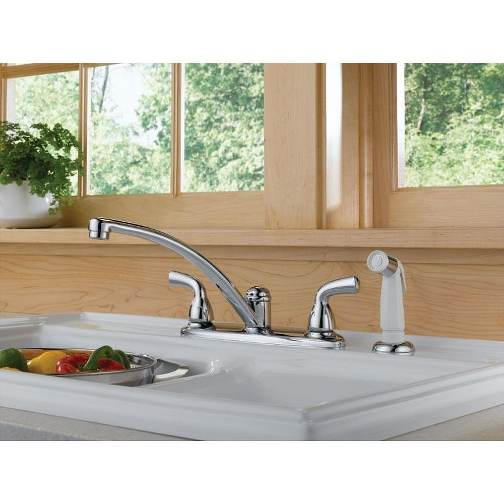 Delta B2410LF Two Handle Kitchen Faucet With Spray in Polished Chrome