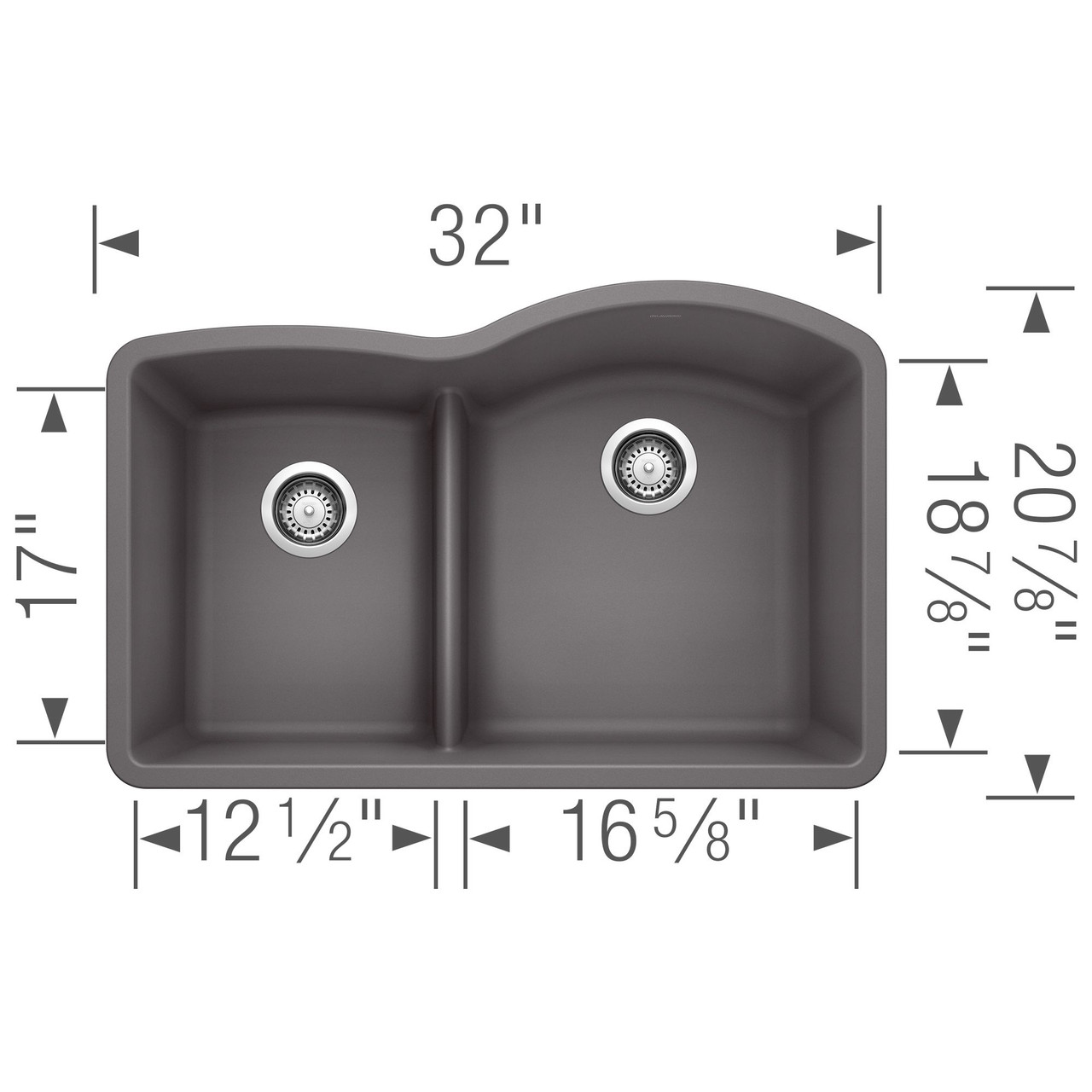 32-In X 20.875-In Double-Basin Granite Undermount Residential Kitchen Sink in Cinder