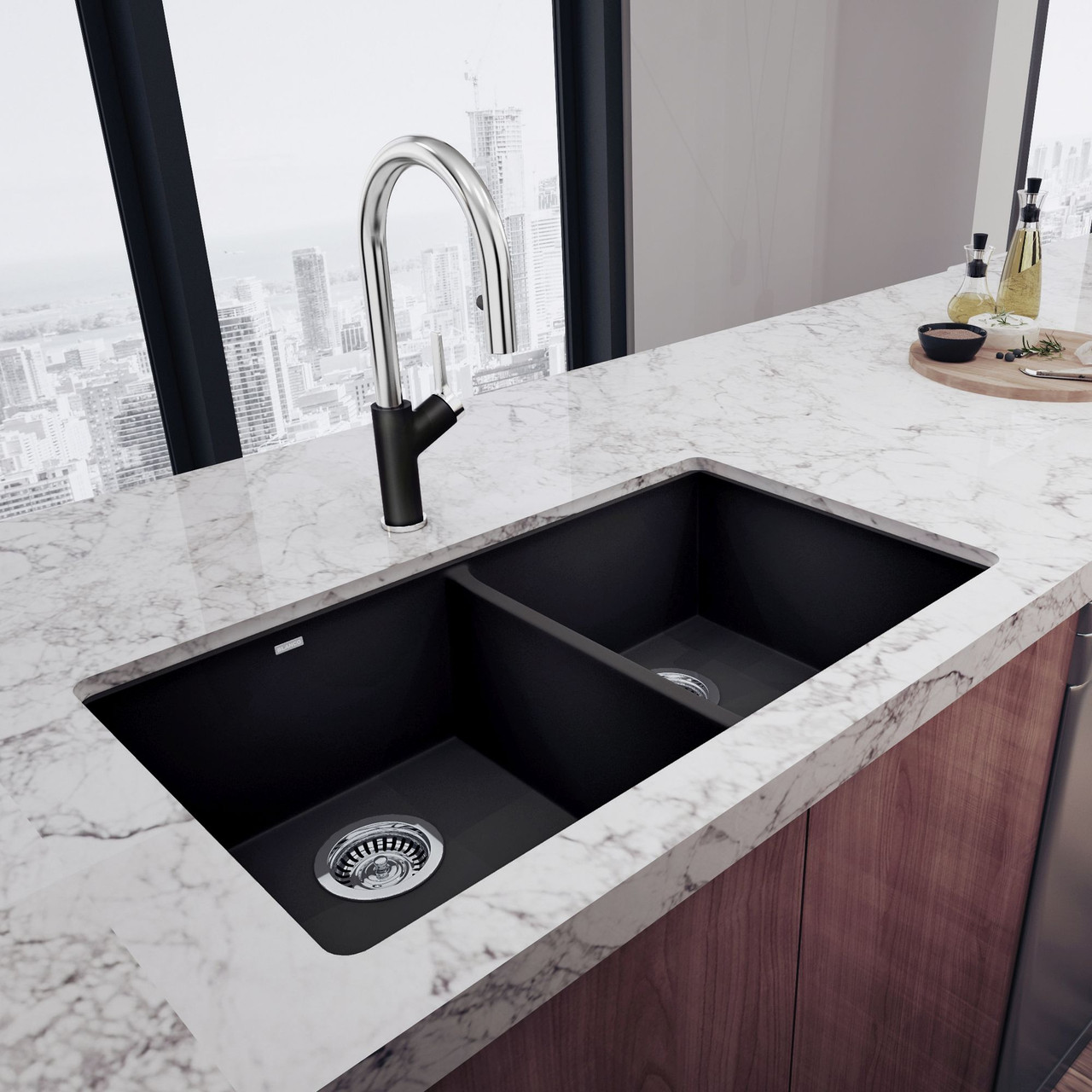 18.12-In X 29.75-In Double-Basin Granite Undermount Kitchen Sink in Anthracite 18.12-In X 29.75-In Double-Basin Granite Undermount Kitchen Sink in Anthracite