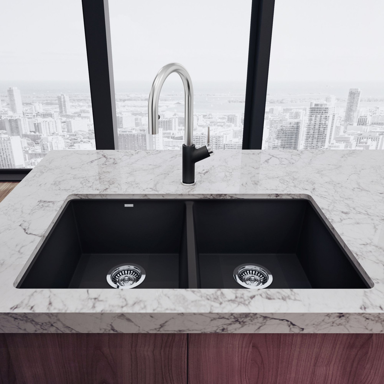 18.12-In X 29.75-In Double-Basin Granite Undermount Kitchen Sink in Anthracite 18.12-In X 29.75-In Double-Basin Granite Undermount Kitchen Sink in Anthracite