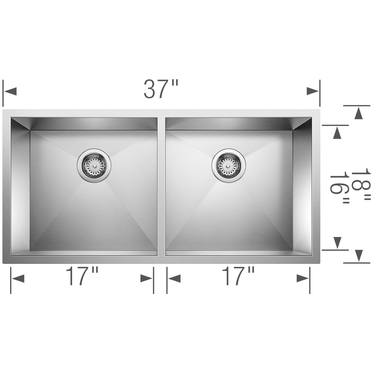 Blanco 516212 18-In X 37-In Double-Basin Undermount Kitchen Sink in Stainless Steel
