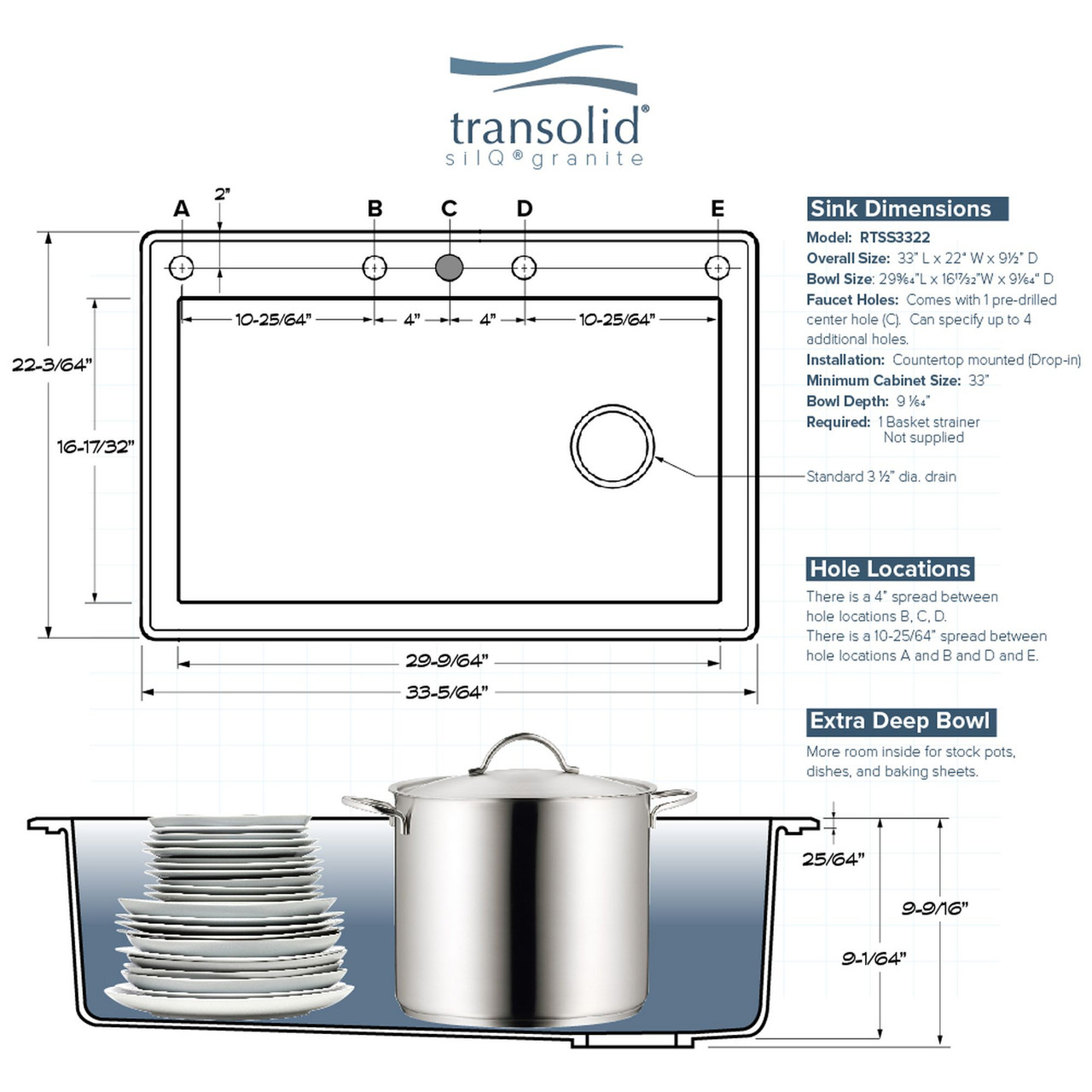 33-in X 22-in X 9.5-in silQ GraniteKitchen Sink with Super Single Offset Bowl, Drop-in Installation, with 3 CBD Faucet Holes, In Café Latte