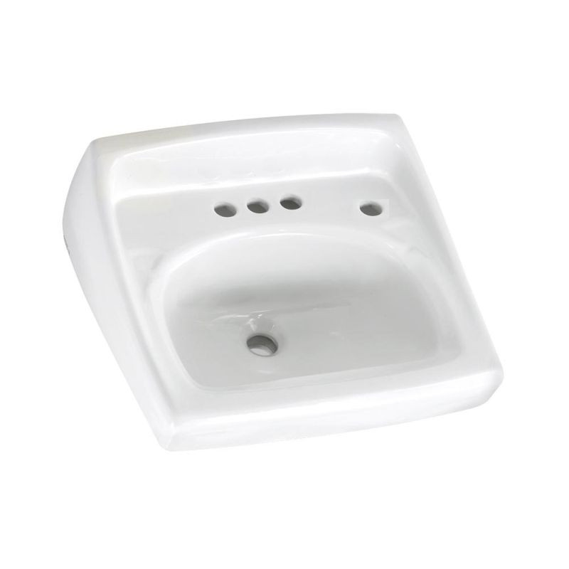 Wall Mounted Lavatory Sink for Wall Hangers (included) or Concealed Arms (not included) with Three Faucet Holes (4 Centers) and Extra Right-Hand Hole in White
