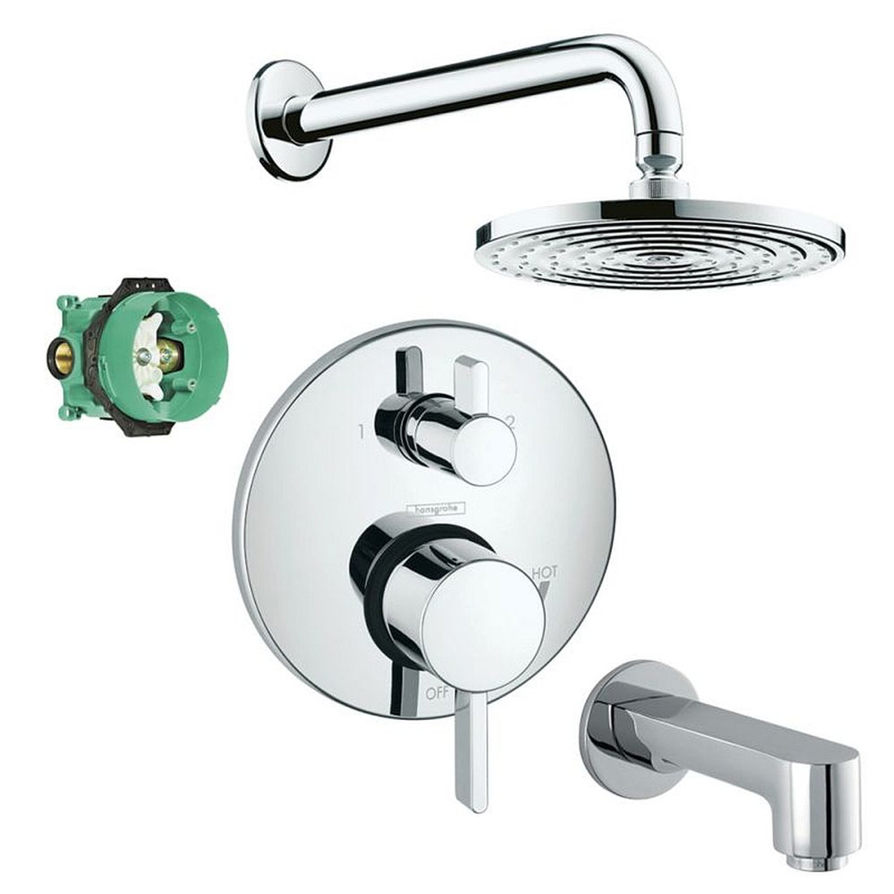 Hansgrohe KST04447-27474-13PC Raindance Shower Faucet Kit with Tub Spout PBV Trim with Diverter and Rough-in in Chrome