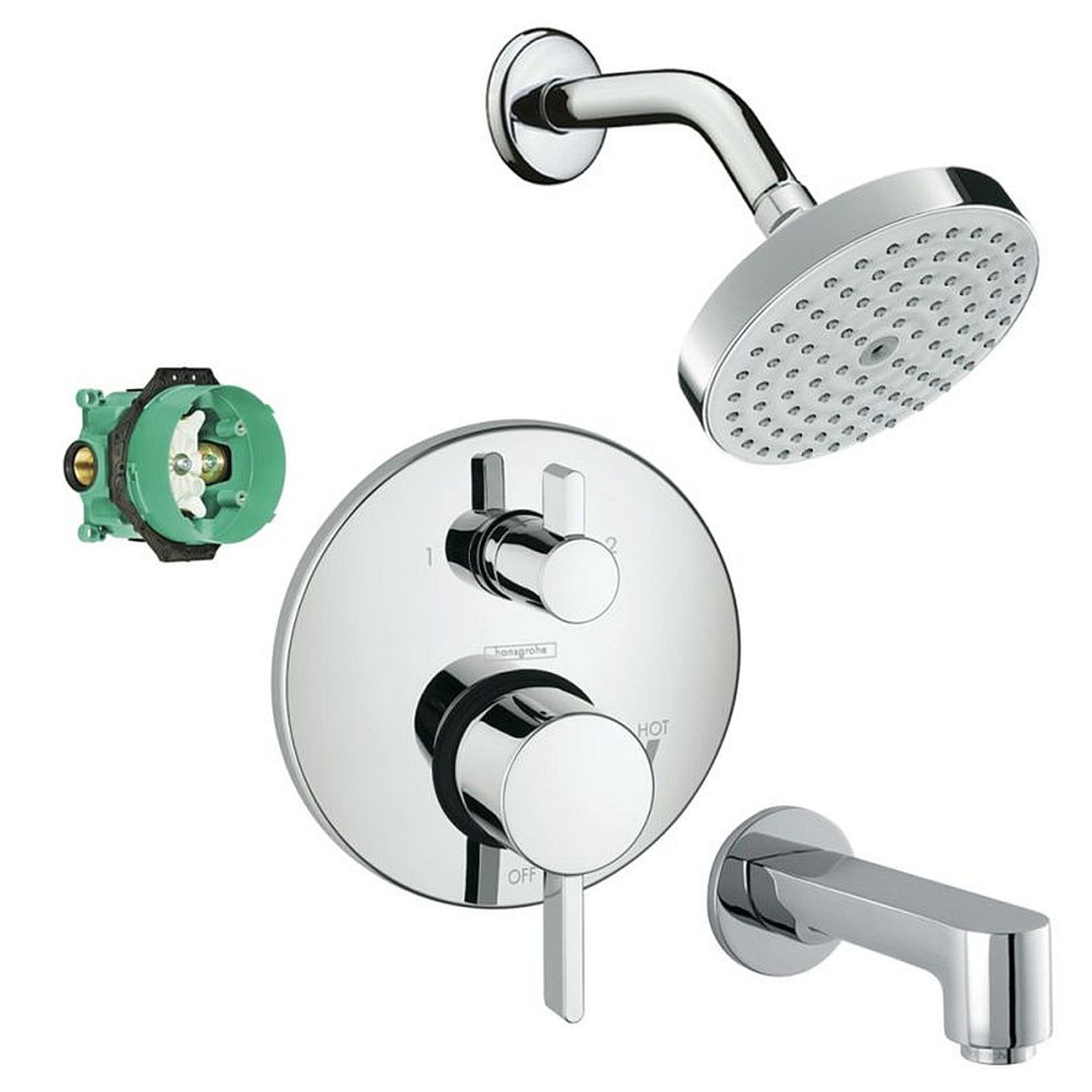 Hansgrohe KST04447-27486-13PC Raindance Shower Faucet Kit with Tub Spout PBV Trim with Diverter and Rough-in in Chrome