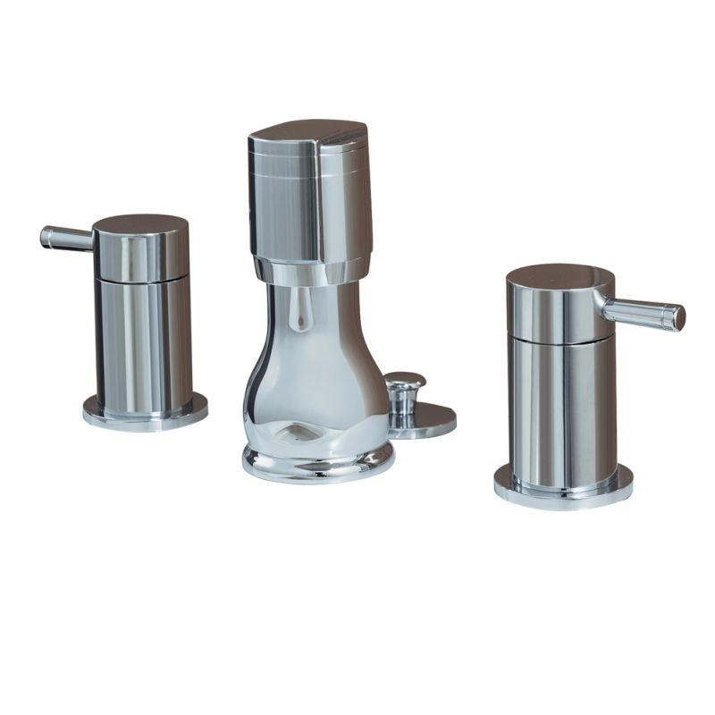 Fixture-Mounted Bidet Fitting with Metal Handles and Pop-Up Drain in Chrome