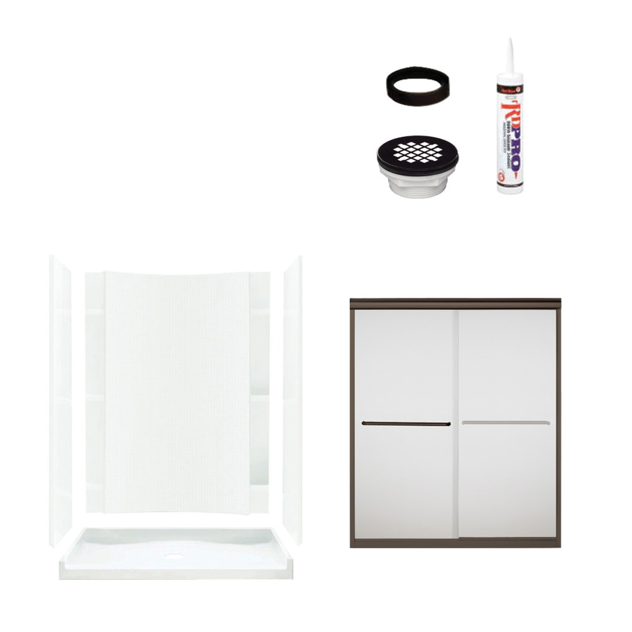 77-in x 36-in x 60-in Vikrell Wall and Floor 5-Piece Alcove Shower Kit in Deep Bronze with Frosted Glass 77-in x 36-in x 60-in Vikrell Wall and Floor 5-Piece Alcove Shower Kit in Deep Bronze with Frosted Glass