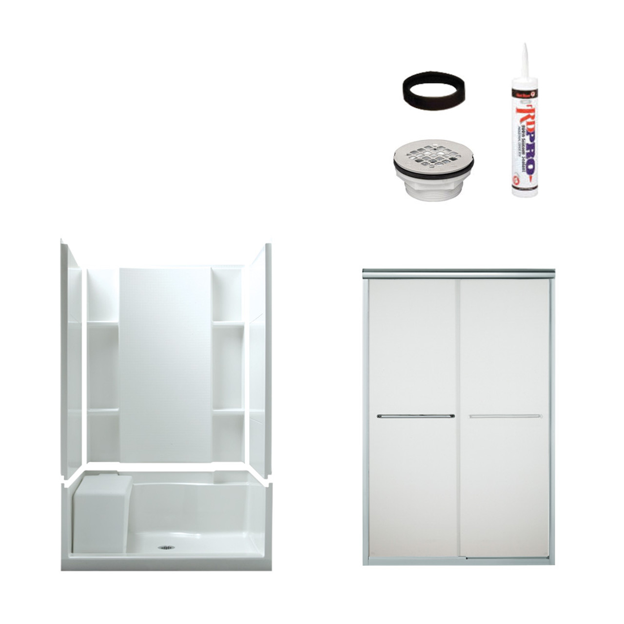 74.5-in x 36-in x 48-in Vikrell Wall and Floor 5-Piece Alcove Shower Kit in Silver with Frosted Glass 74.5-in x 36-in x 48-in Vikrell Wall and Floor 5-Piece Alcove Shower Kit in Silver with Frosted Glass