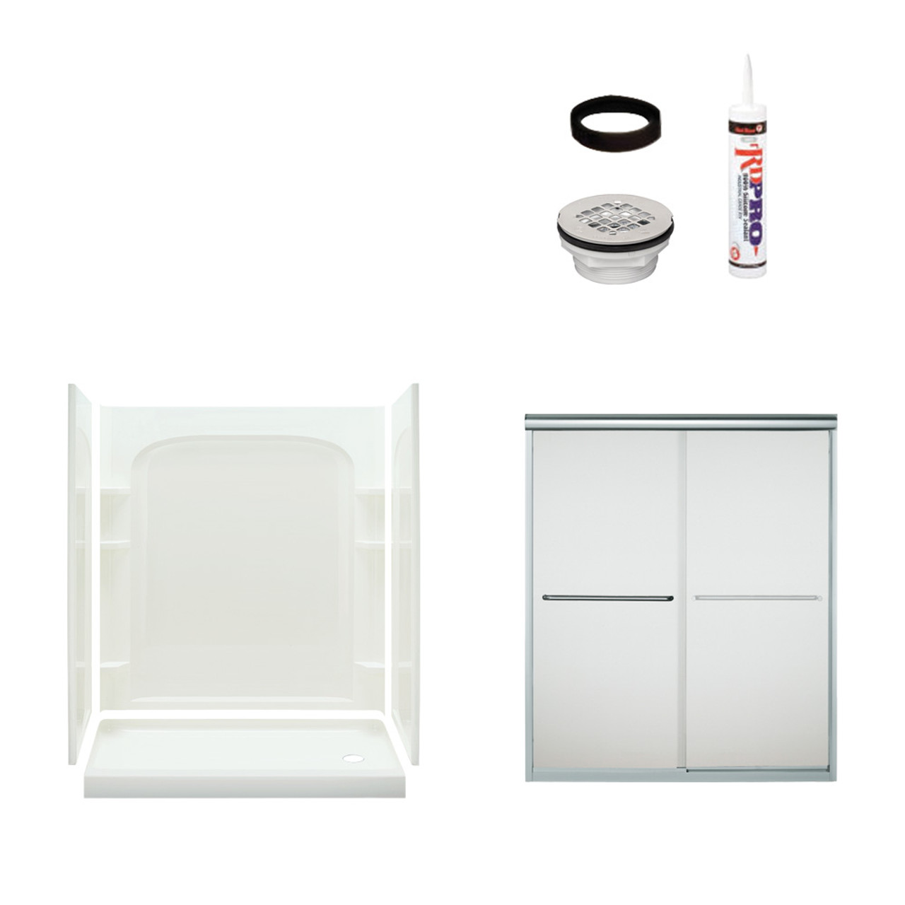 73.75-in x 60-in x 30-in Vikrell Wall and Floor 5-Piece Alcove Shower Kit in Silver with Frosted Glass 73.75-in x 60-in x 30-in Vikrell Wall and Floor 5-Piece Alcove Shower Kit in Silver with Frosted Glass
