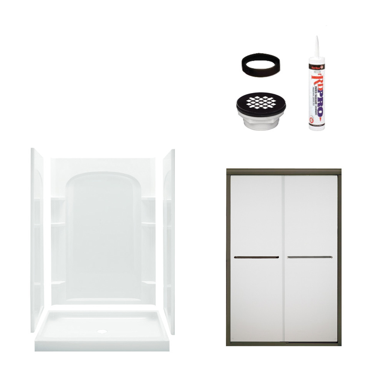 75.75-in x 34-in x 48-in Vikrell Wall and Floor 5-Piece Alcove Shower Kit in Deep Bronze with Frosted Glass 75.75-in x 34-in x 48-in Vikrell Wall and Floor 5-Piece Alcove Shower Kit in Deep Bronze with Frosted Glass