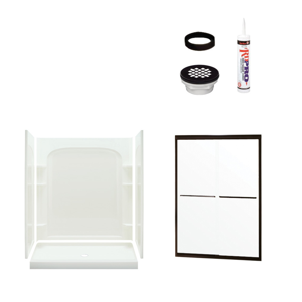 75.75-in x 34-in x 60-in Vikrell Wall and Floor 5-Piece Alcove Shower Kit in Deep Bronze with Clear Glass 75.75-in x 34-in x 60-in Vikrell Wall and Floor 5-Piece Alcove Shower Kit in Deep Bronze with Clear Glass