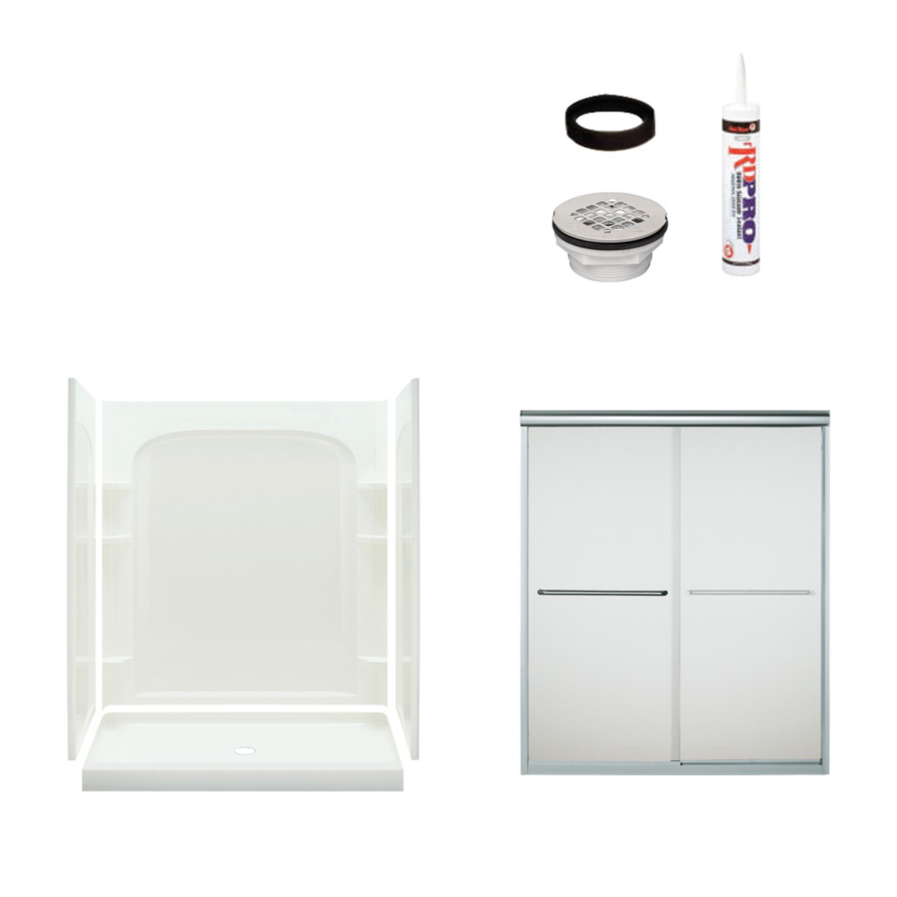 75.75-in x 34-in x 60-in Vikrell Wall and Floor 5-Piece Alcove Shower Kit in Silver with Frosted Glass 75.75-in x 34-in x 60-in Vikrell Wall and Floor 5-Piece Alcove Shower Kit in Silver with Frosted Glass
