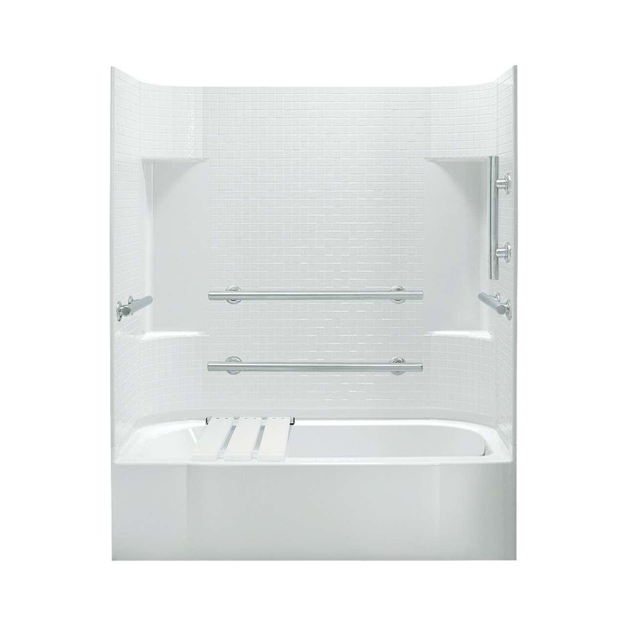 Sterling 71140125-0 72-in x 30.5-in x 60.25-in Vikrell Rectangular Skirted Bathtub with Right-Hand Drain and Wall Surround in White Sterling 71140125-0 72-in x 30.5-in x 60.25-in Vikrell Rectangular Skirted Bathtub with Right-Hand Drain and Wall Surround in White
