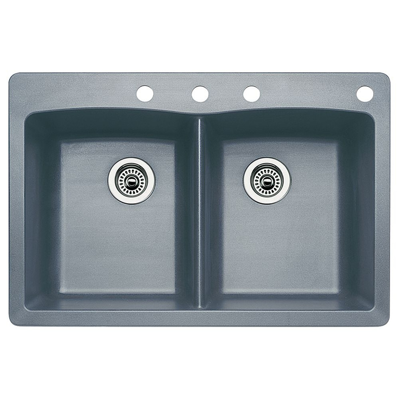 22-In X 33-In Double-Basin Granite Drop-In Or Undermount 4-Hole Residential Kitchen Sink in Metallic Gray