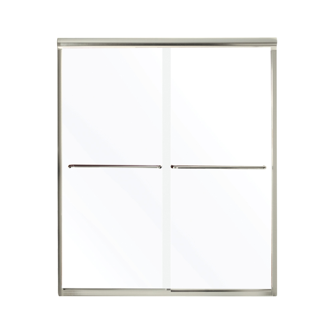 54.625-in to 59.625-in W x 70.0625-in H Frameless Sliding Shower Door in Nickel with Clear Glass 54.625-in to 59.625-in W x 70.0625-in H Frameless Sliding Shower Door in Nickel with Clear Glass