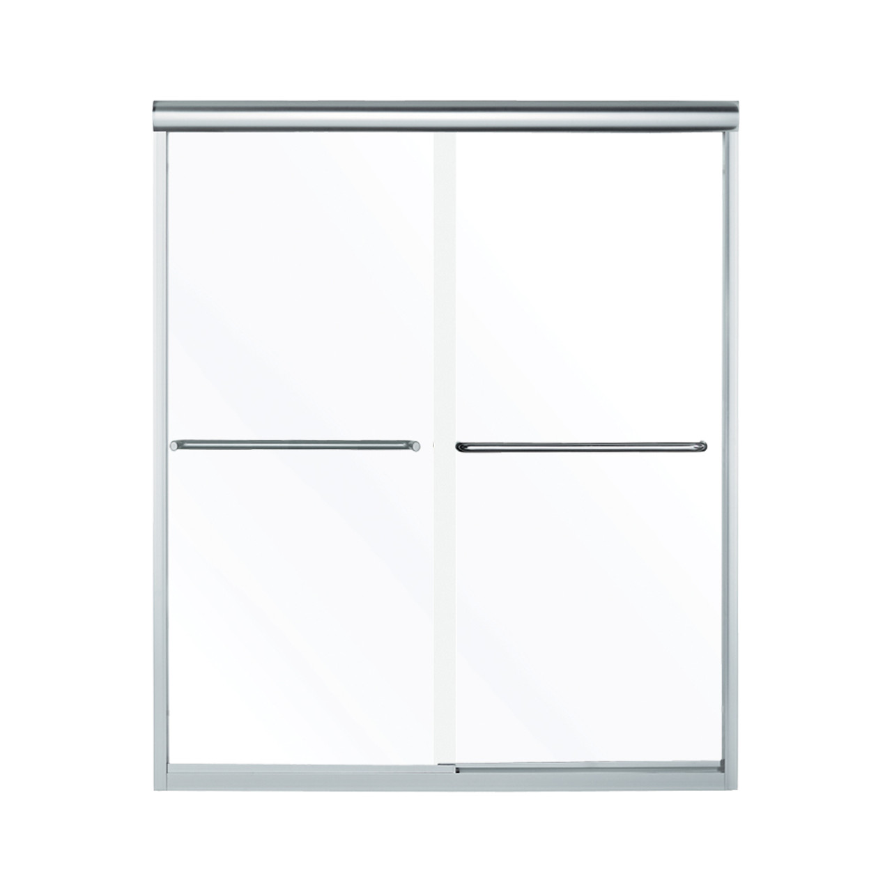 54.625-in to 59.625-in W x 70.0625-in H Frameless Sliding Shower Door in Silver with Clear Glass 54.625-in to 59.625-in W x 70.0625-in H Frameless Sliding Shower Door in Silver with Clear Glass