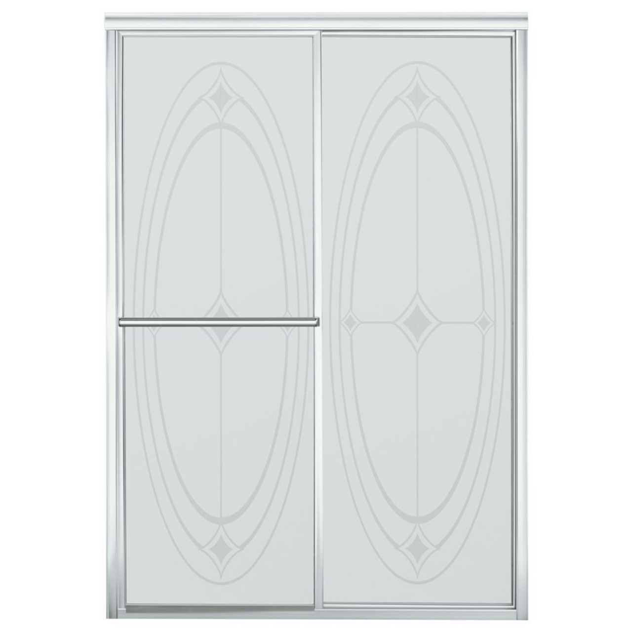 43.875-in to 48.875-in W x 70-in H Sliding Shower Door in Silver with Ellipse Glass Pattern 43.875-in to 48.875-in W x 70-in H Sliding Shower Door in Silver with Ellipse Glass Pattern