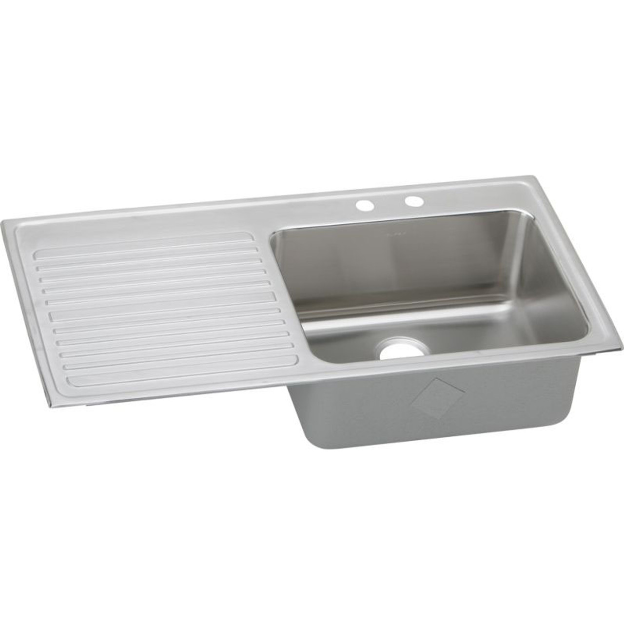 43" x 22" x 10" 18 Gauge Stainless Steel Single Bowl Drop-in Sink with Right Drainboard and 2 Faucet Holes in Lustrous Satin
